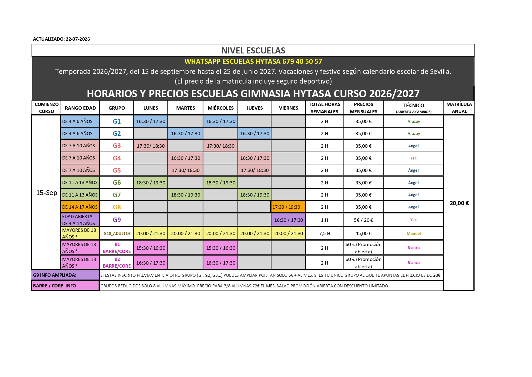 Sevilla 2 Escuelas horarios precios grupos listados HYTASA GIMNASIA 25 26 y 2027 page 0001 1